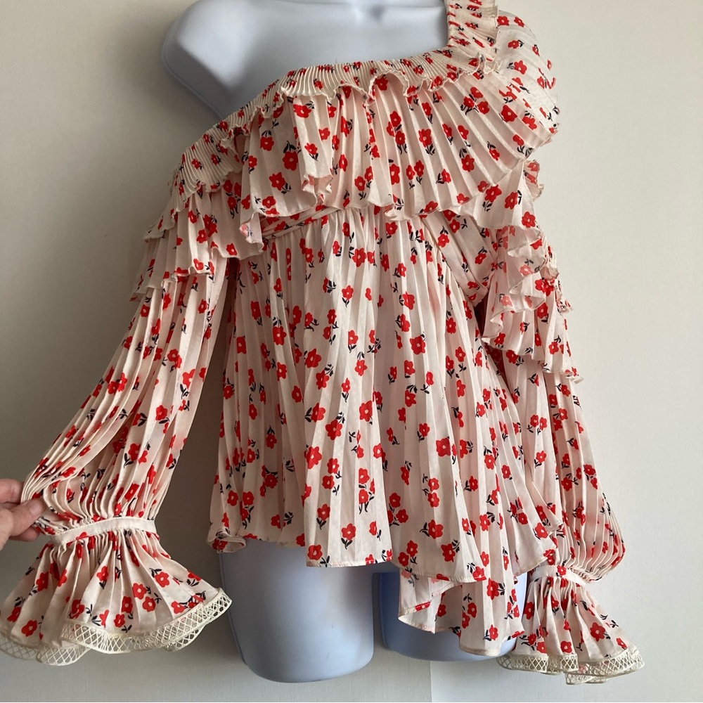 Self-Portrait Ditsy Floral Print One Shoulder Blouse, Sz 2 - Picture 2 of 16